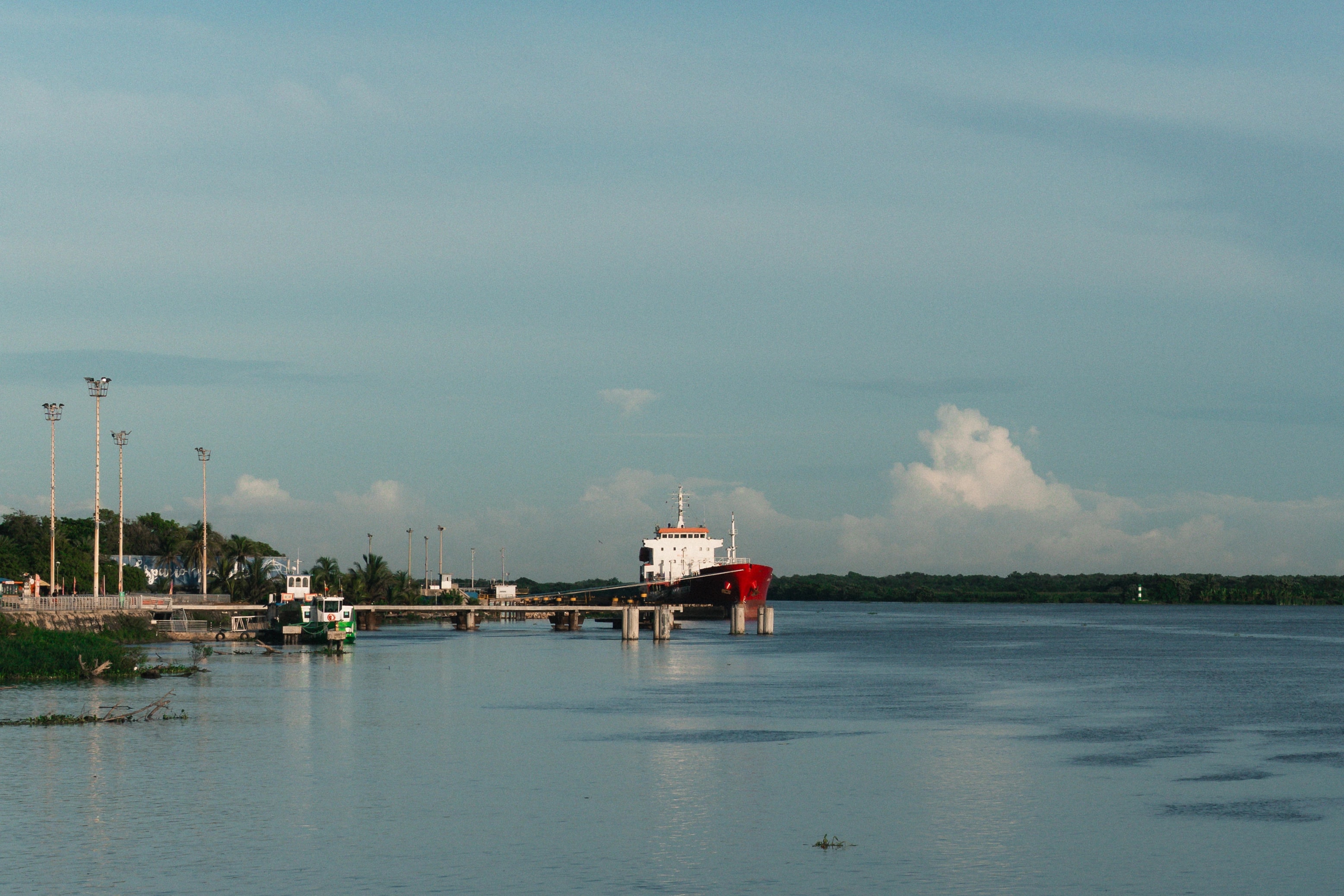 A ship and distant buildings across the water