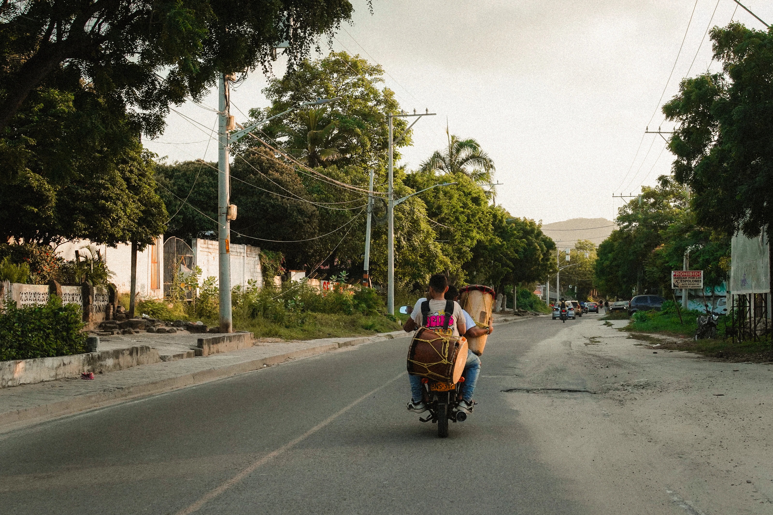 A motorbike on a quiet street